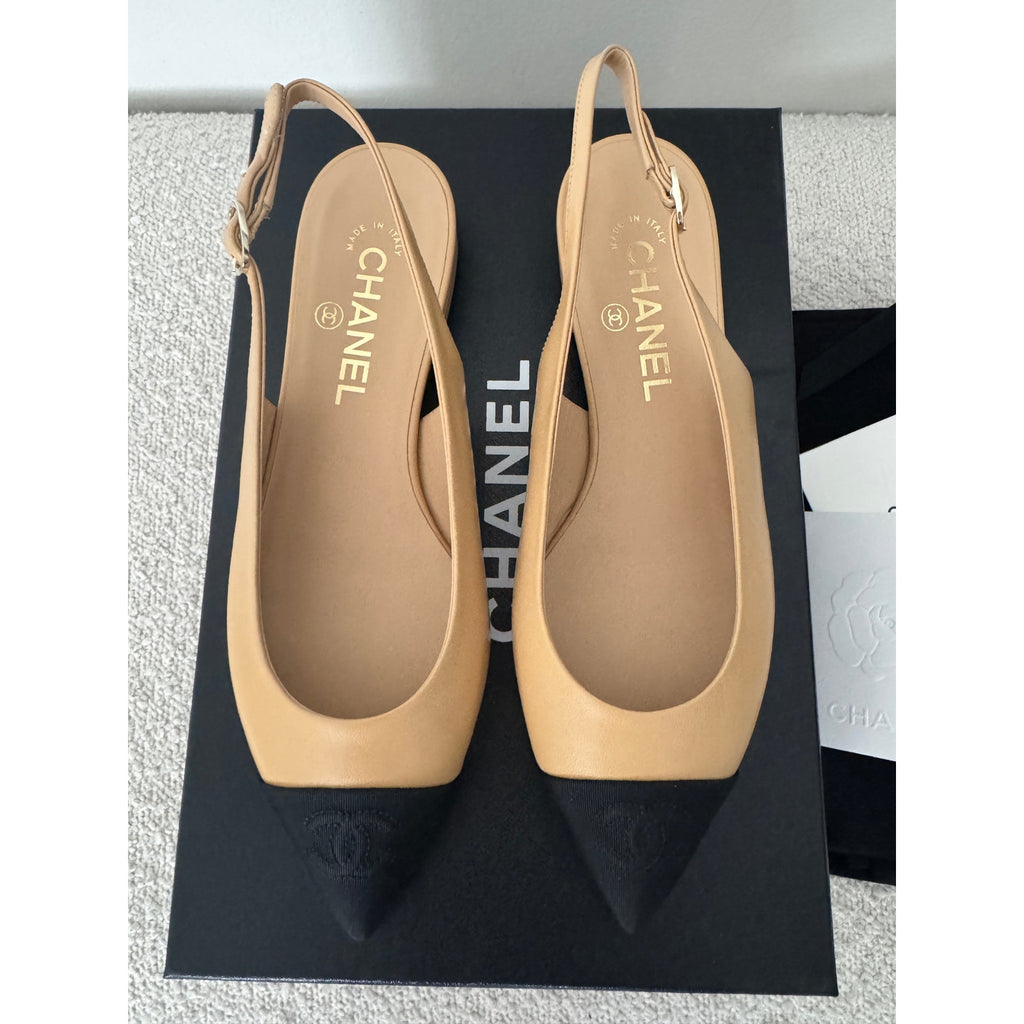 Chanel Interlocking CC Logo Slingback Flats – Size 37 EU | New in Box with Dustbags