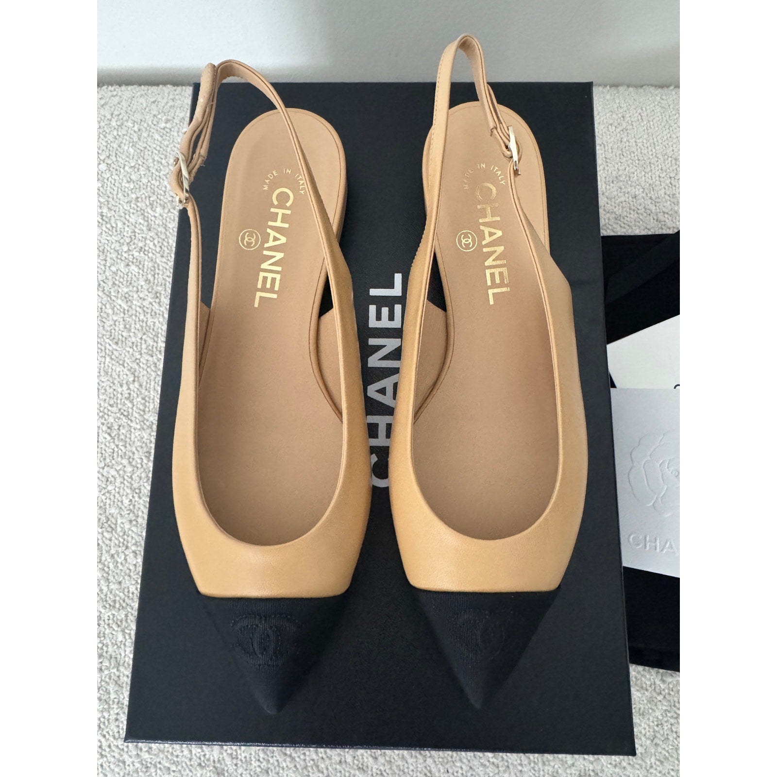 Chanel Interlocking CC Logo Slingback Flats – Size 37 EU | New in Box with Dustbags