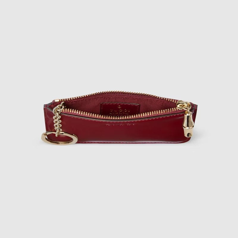 Gucci Rosso Ancora Red Leather Key Pouch Bamboo Zip Card Case NWT Burgundy