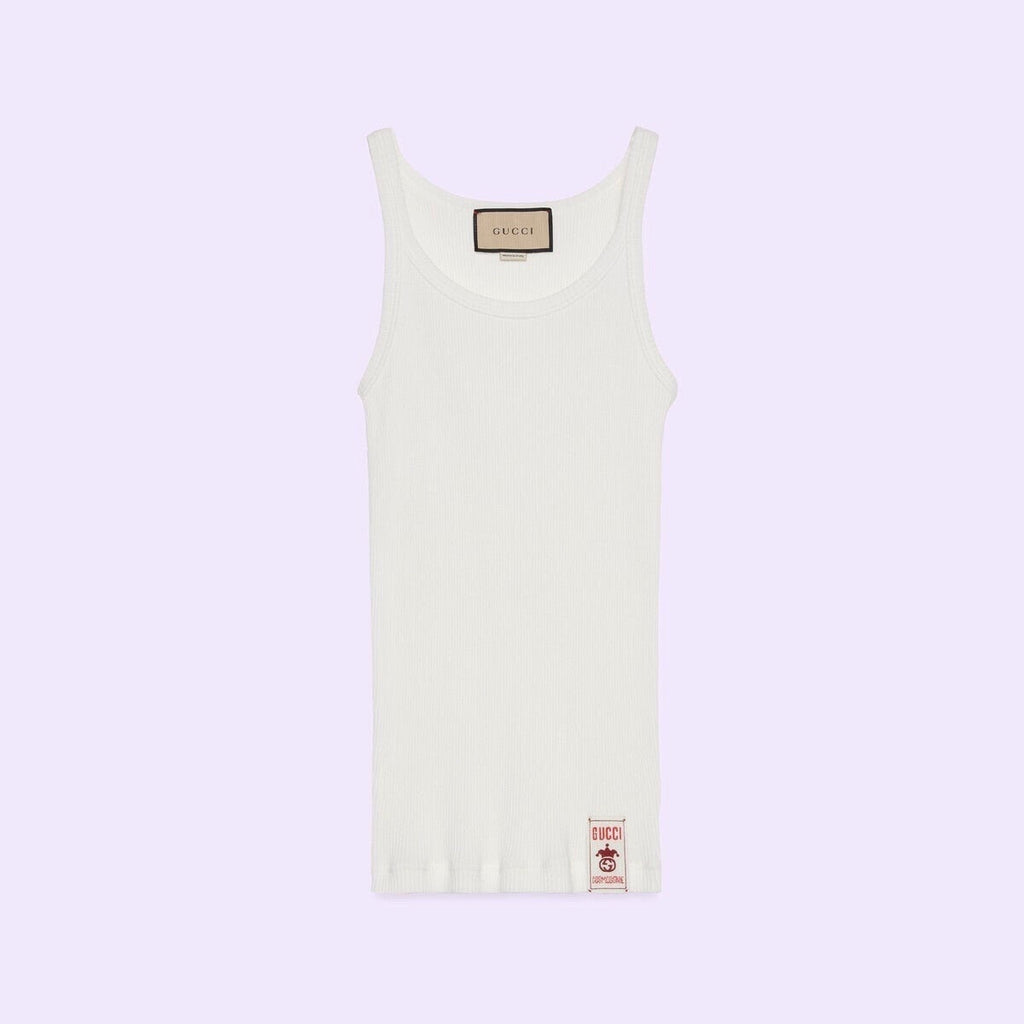 GUCCI Logo-Patch Ribbed Cotton Tank Top Size Small