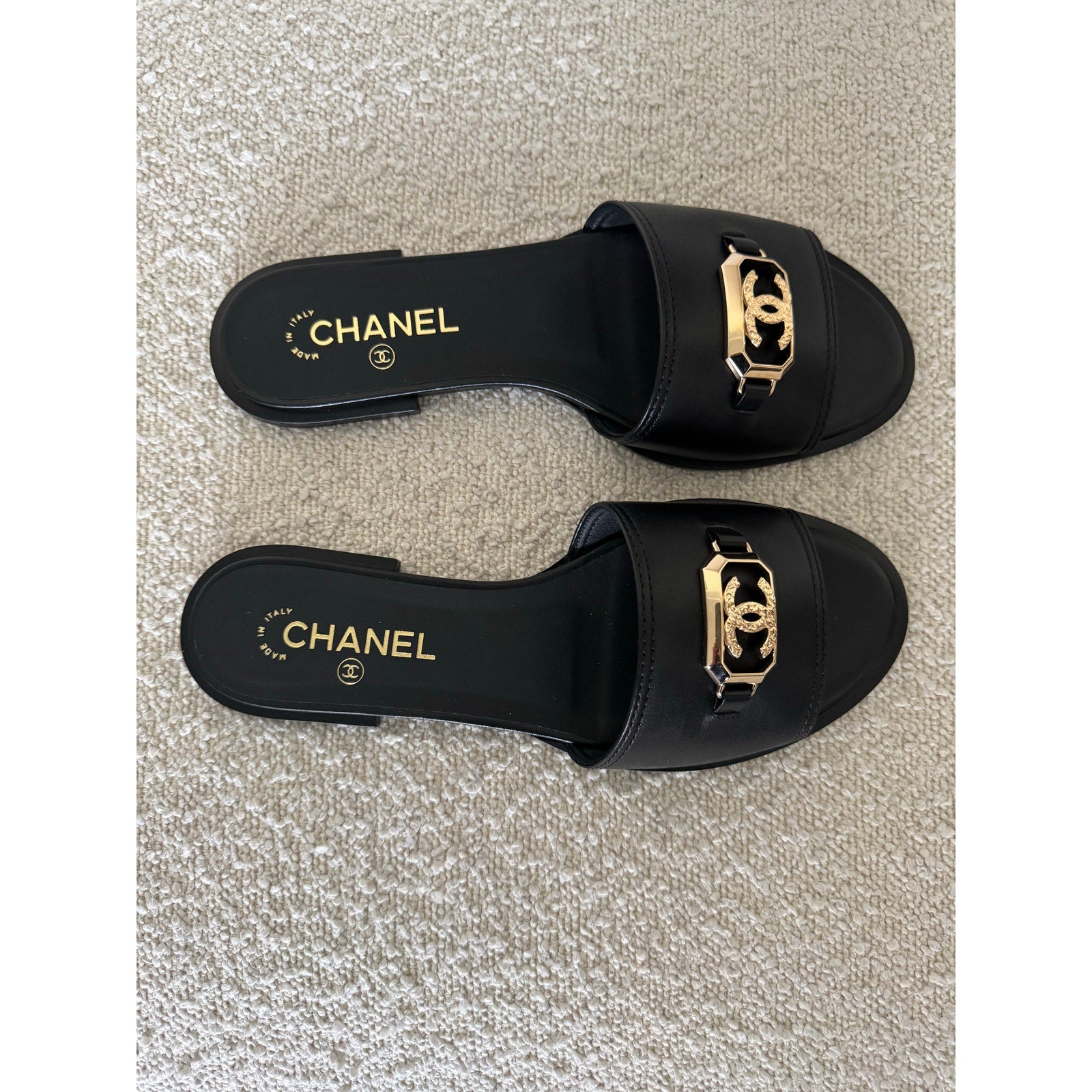 Chanel Black Leather Mules gold CC BNIB SIZE 39.5