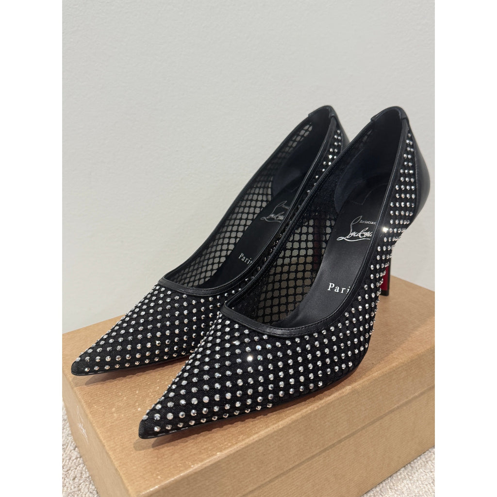 Christian Louboutin Apostropha Mesh Strass Pumps 80mm Black Crystal | New in Box