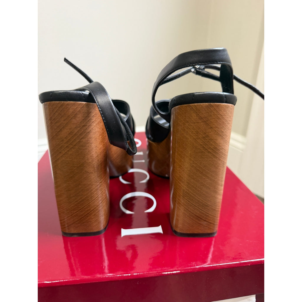 Gucci Platform Sandal Black Leather Size 37 Brand New in Box