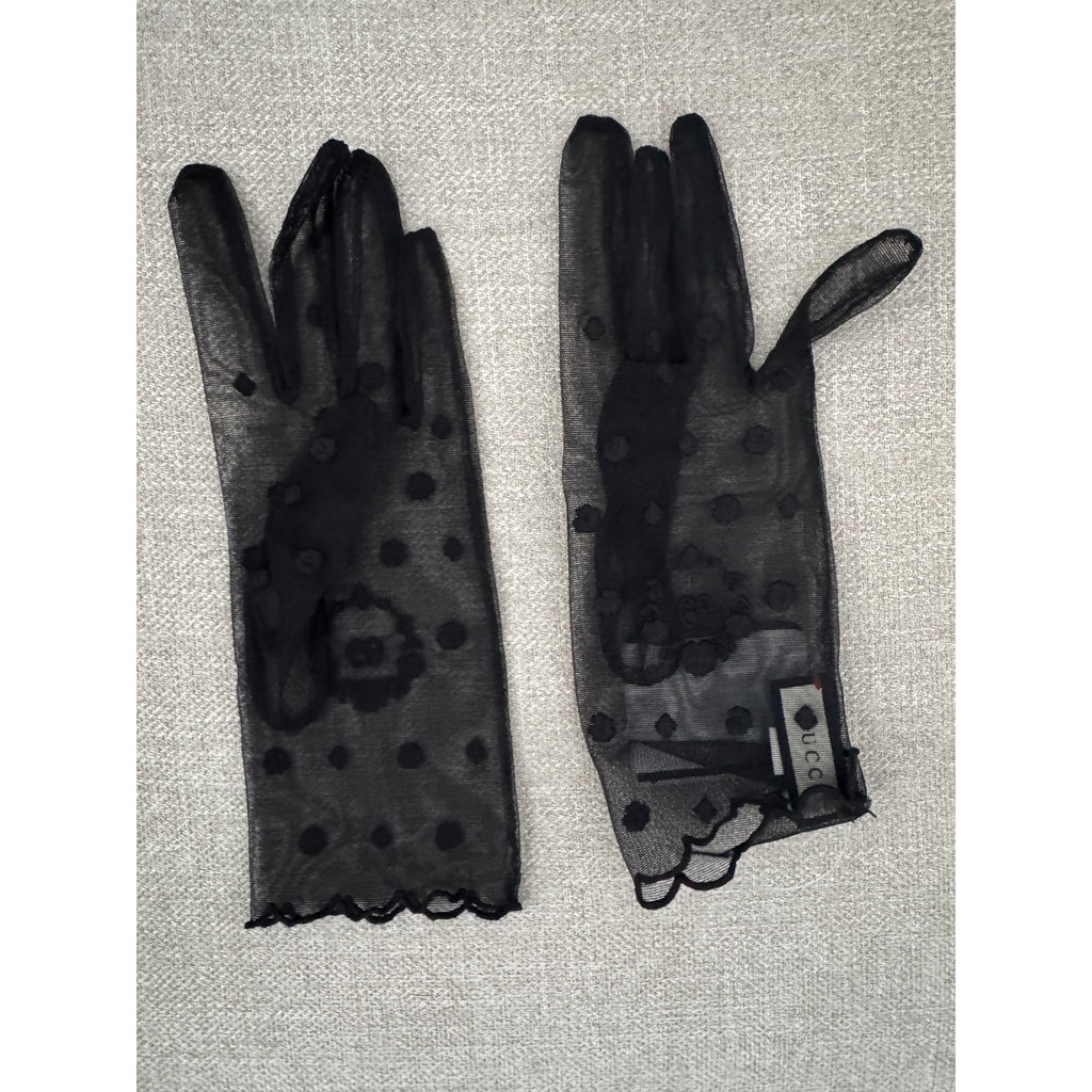 Gucci Embroidered Polka-Dot Tulle Gloves NWT Size Medium 7.5