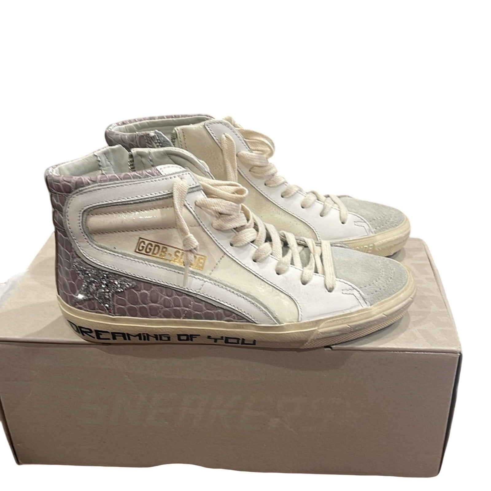 Golden Goose Slide Sneakers Cream Pink Silver White | Distressed Size 36 BNIB
