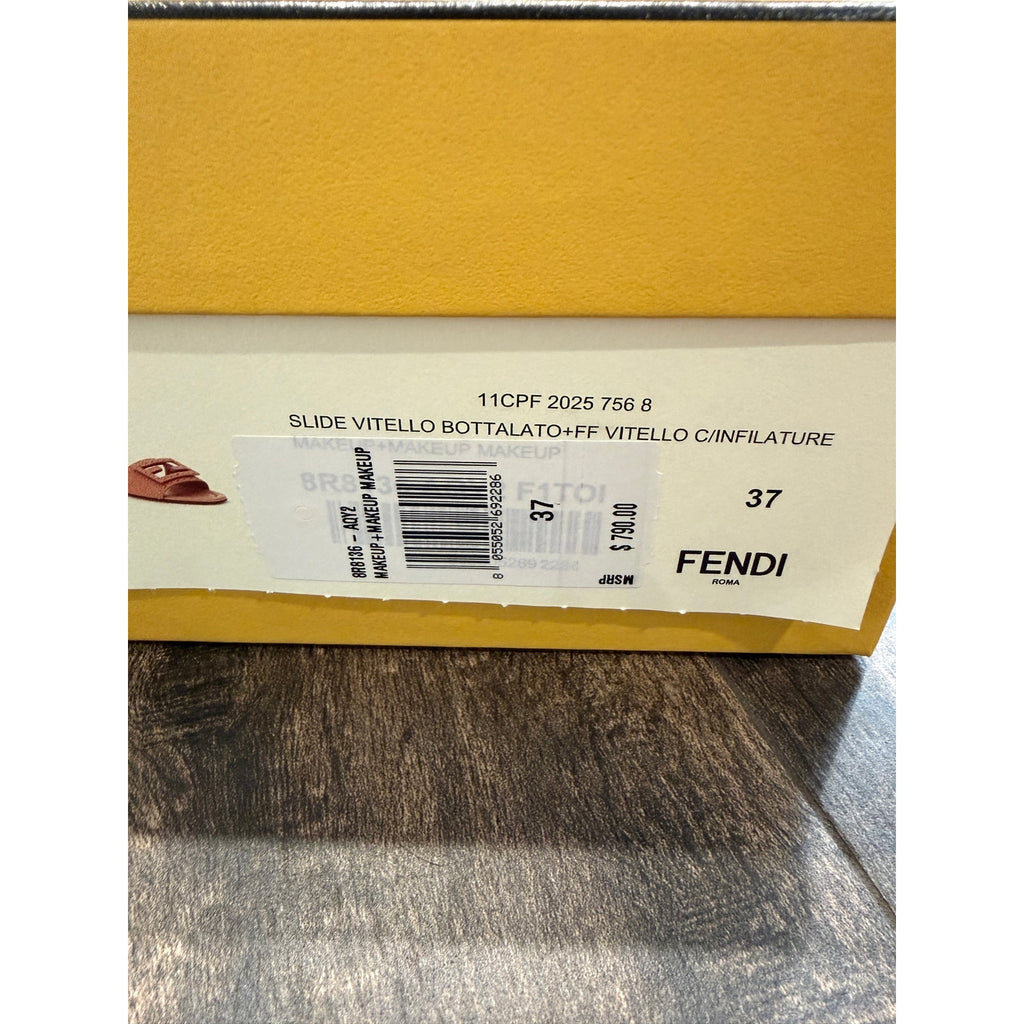 Fendi Women's FF Baguette Leather Selleria Slides BNIB Color is Makeup Size 37