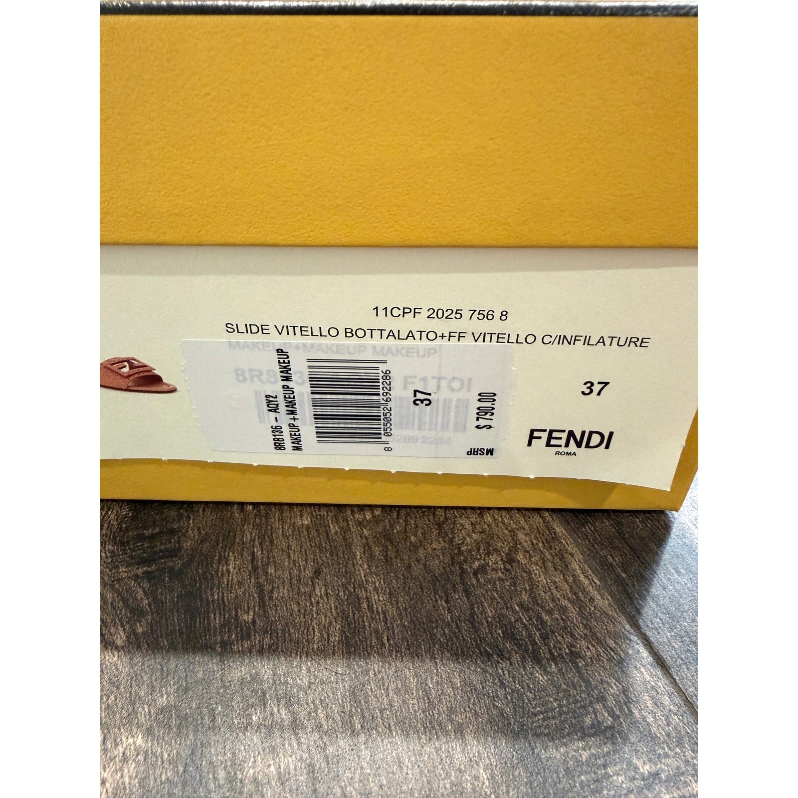 Fendi Women's FF Baguette Leather Selleria Slides BNIB Color is Makeup Size 37
