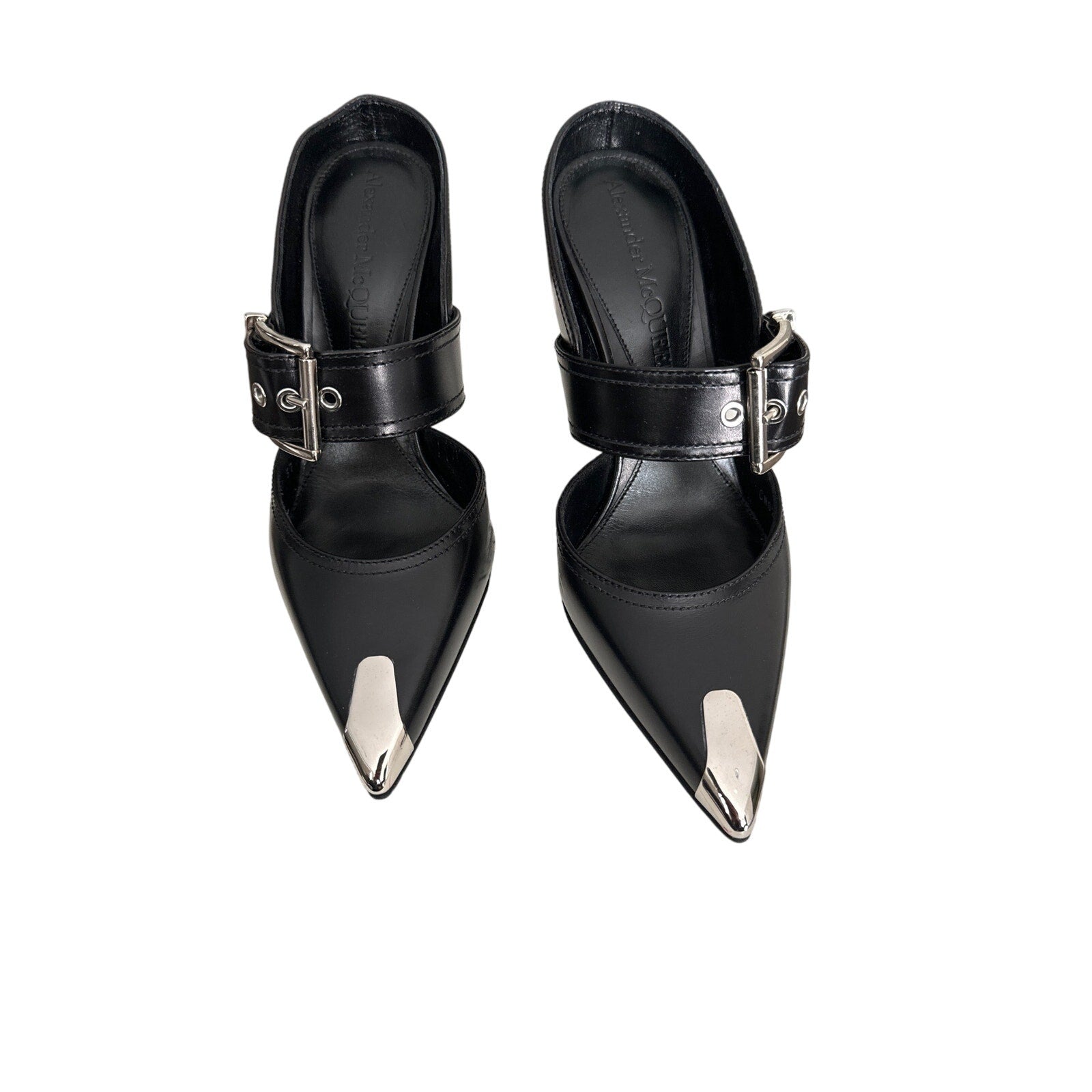 ALEXANDER MCQUEEN Leather Punk Buckle Mules 90 size 37 BNIB