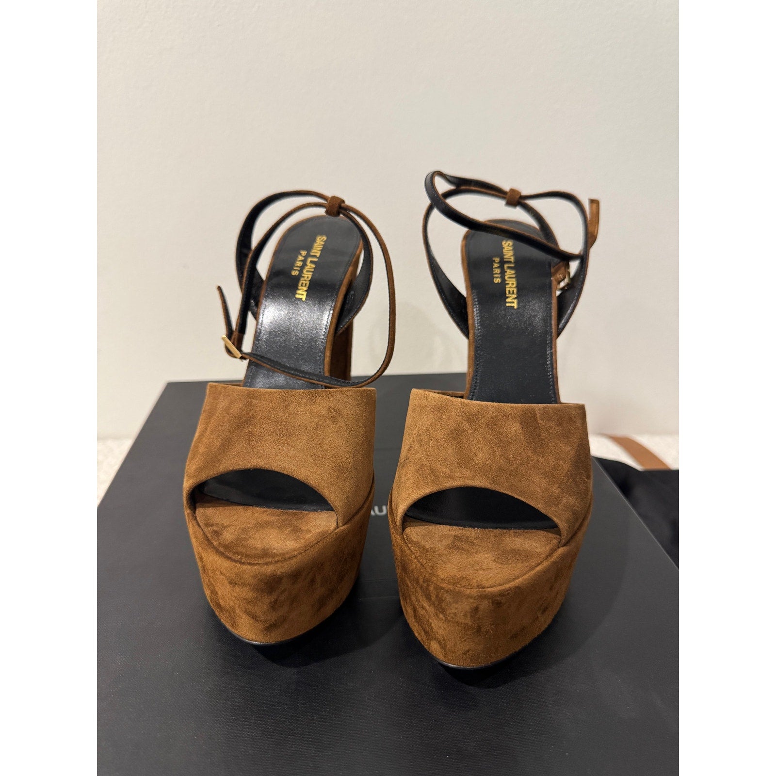SAINT LAURENT JODIE PLATFORM SANDALS IN SUEDE LAND BNIB 39.5