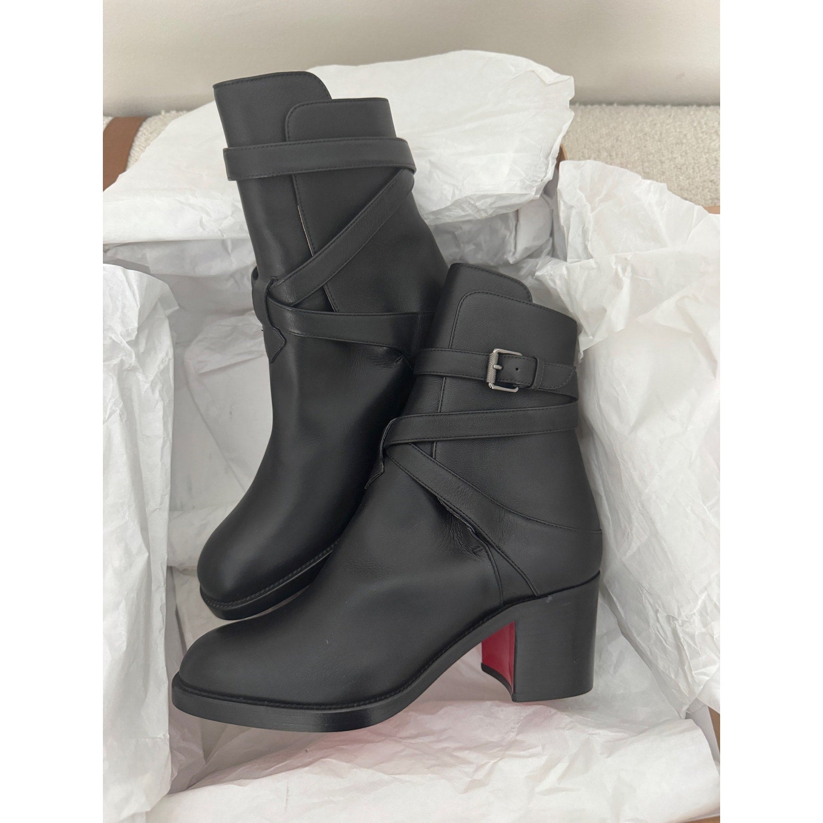Christian Louboutin Karistrap Leather 70mm Black Ankle Boot 36.5 BNIB