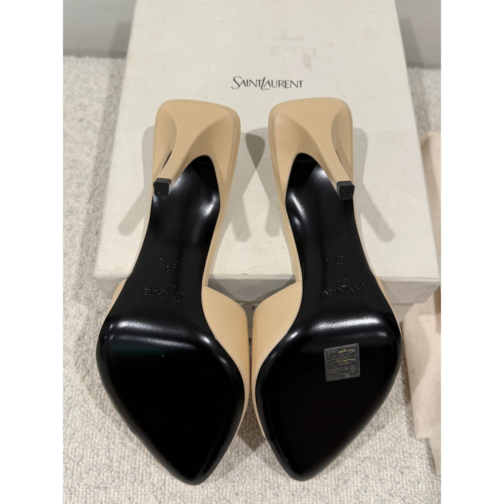 Saint Laurent Romy 90 Leather Mules Tan Leather Pointed Toe Heels Size 37.5 NIB