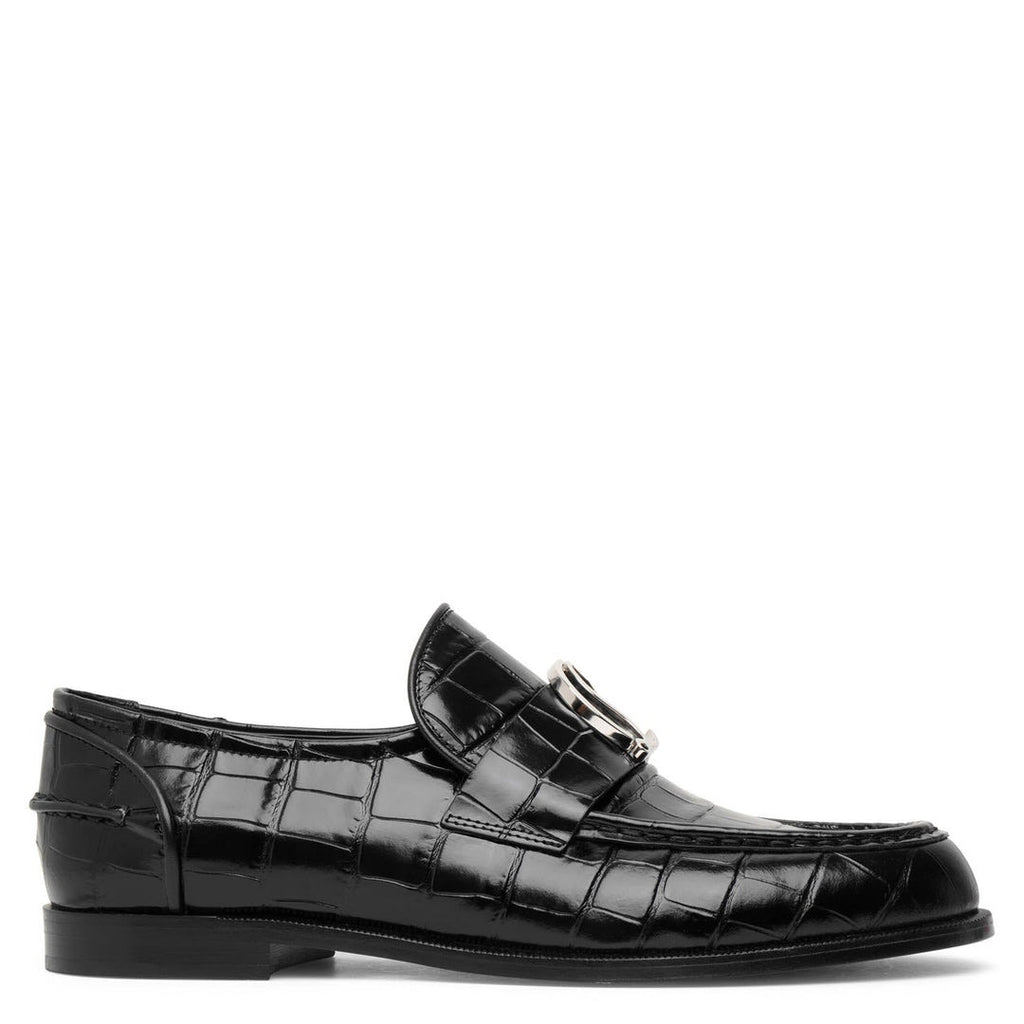 CHRISTIAN LOUBOUTIN CL Moc flat embossed black leather loafers size 38 BNIB