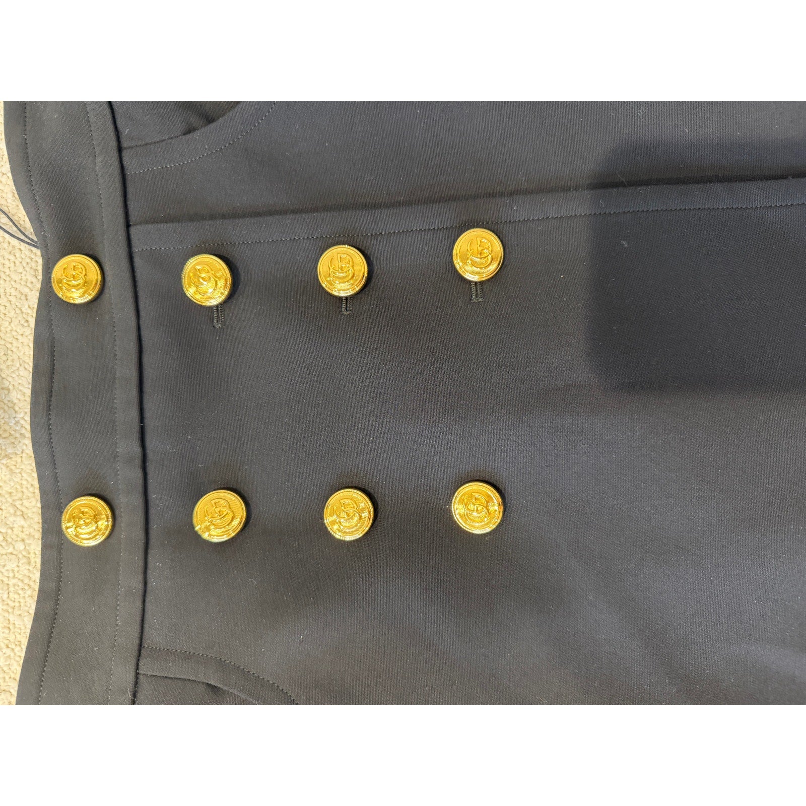 Gucci Black Crepe Button Skirt IT 36 NWT Gold Button Wool Silk Mini