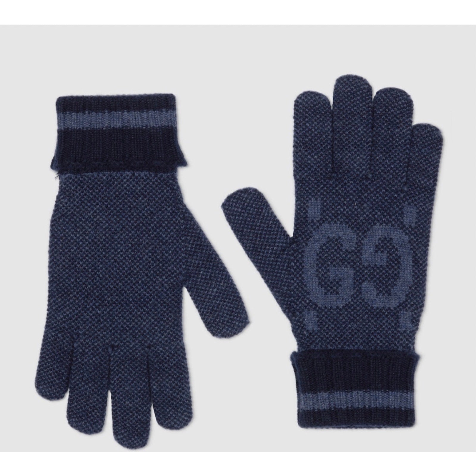 GUCCI Blue Logo-Jacquard Cashmere Gloves NWT size medium