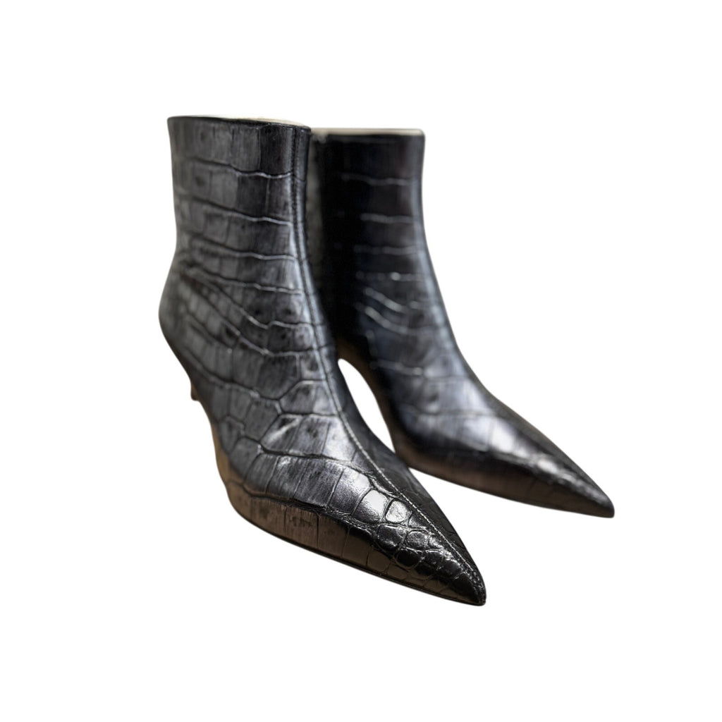 Christian Louboutin Condora Gunmetal Croc-Embossed Booties 55mm | New in Box 37