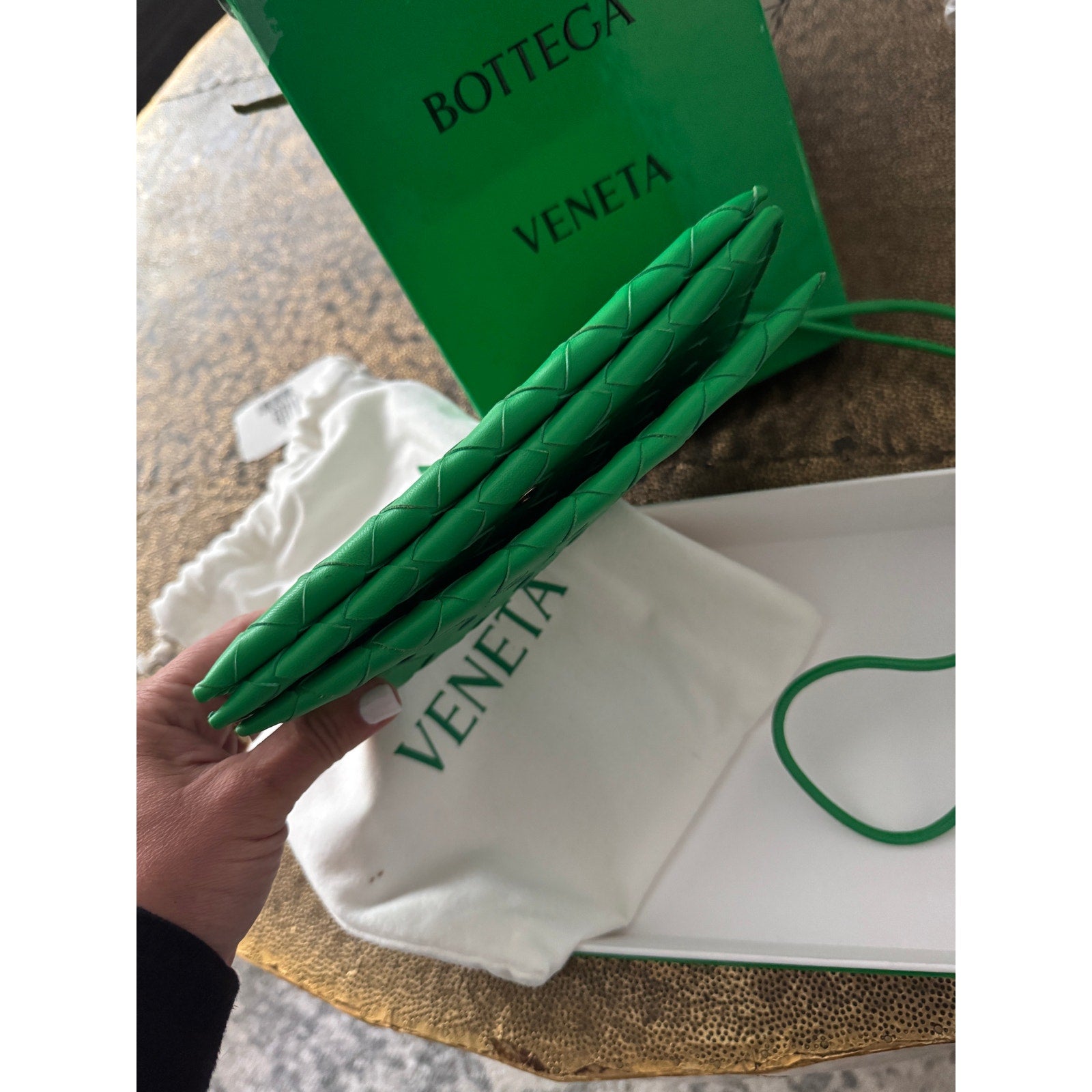 Bottega Veneta Wallet on Strap Parakeet Green & Gold Lambskin Crossbody Bag NWT
