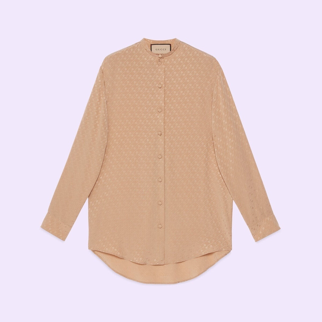 Gucci Horsebit Crêpe Satin Sheer Shirt in Beige • NWT Size 38 • Made in Italy