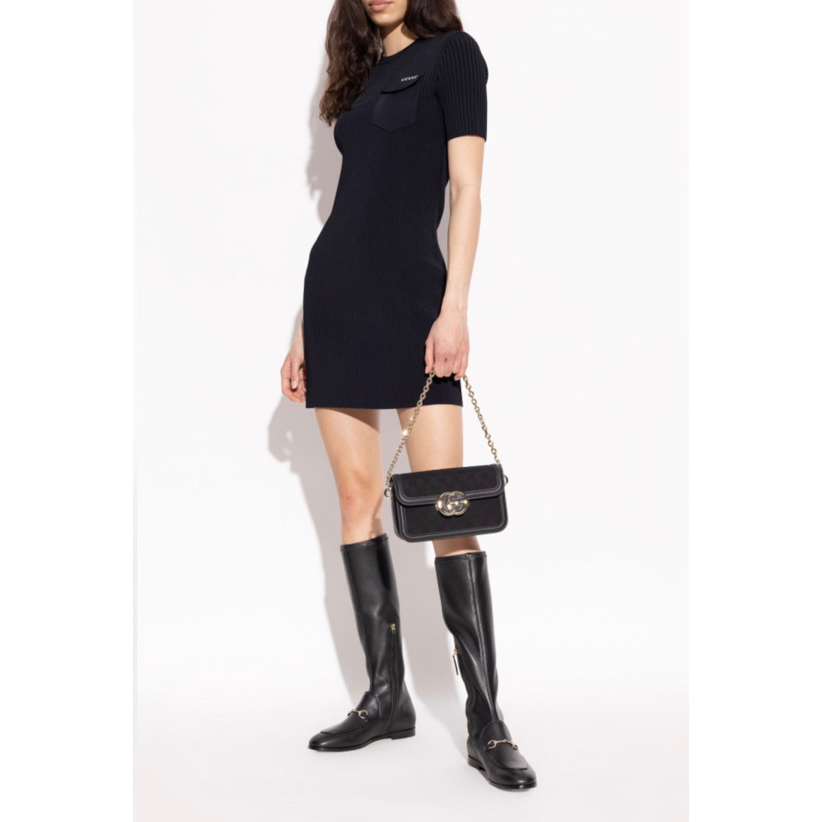 Gucci Jordaan Leather Knee High Boots Black Lambskin Horsebit Size 38.5 BNIB