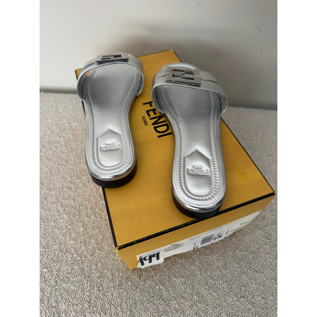 Fendi FFold Metallic Leather Sandals size 37.5 BNIB