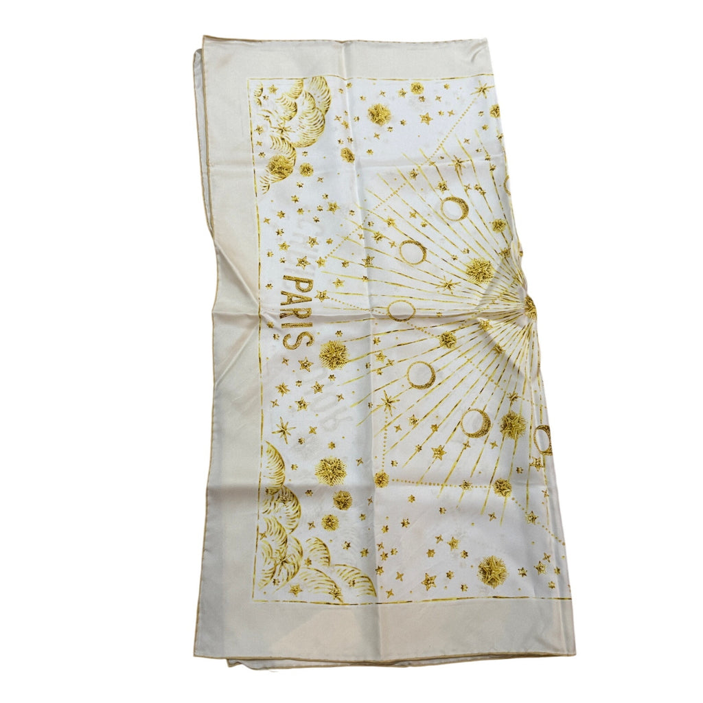 Christian Dior Astral 70 White and Gold-Tone Silk Square Scarf Twill NWT