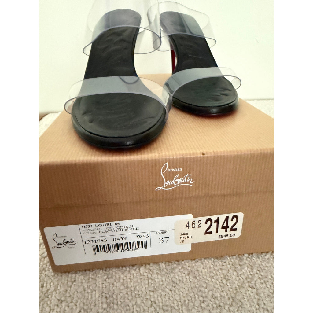 Christian Louboutin Just Loubi Nothing 85 Pvc Women Mules Black NWT 37