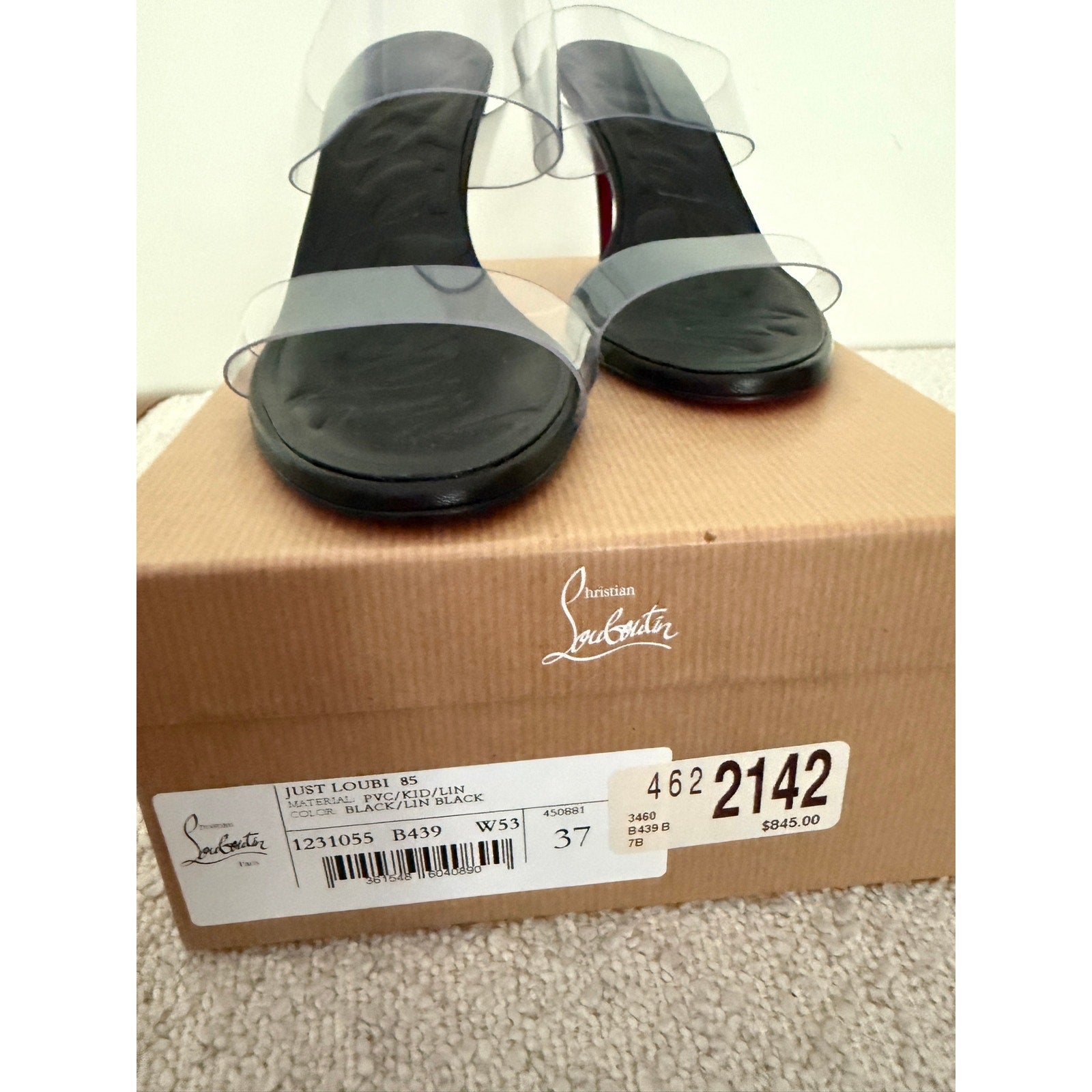 Christian Louboutin Just Loubi Nothing 85 Pvc Women Mules Black NWT 37