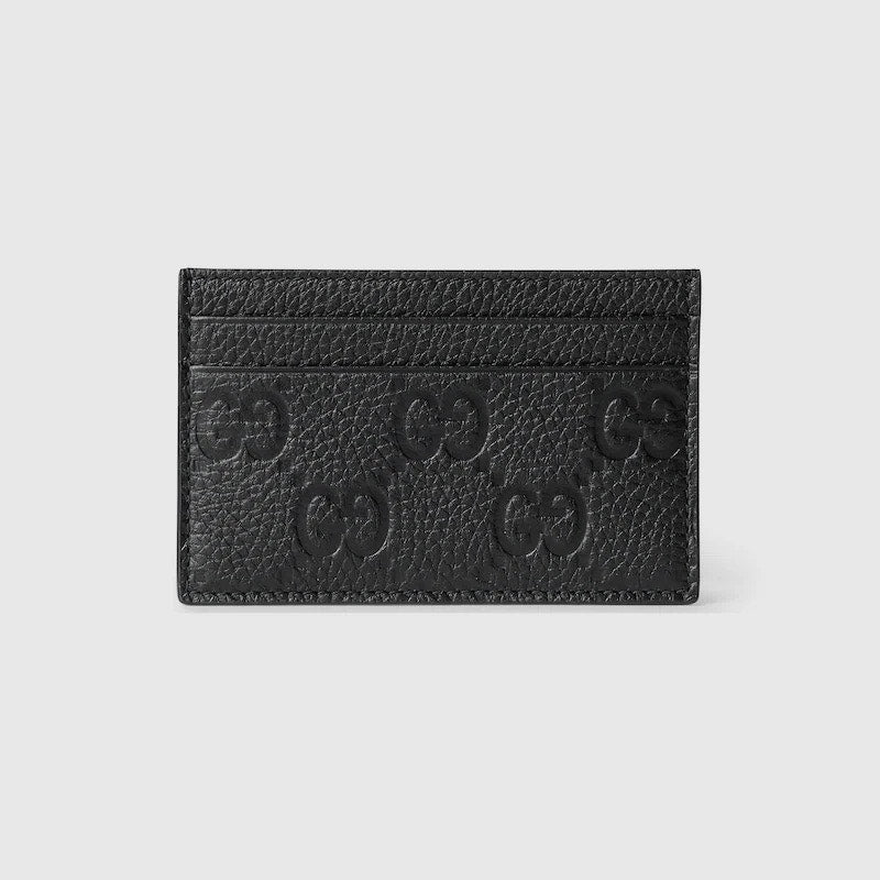 Gucci Imprint Black Embossed GG Grainy Leather Card Case Wallet Brand New
