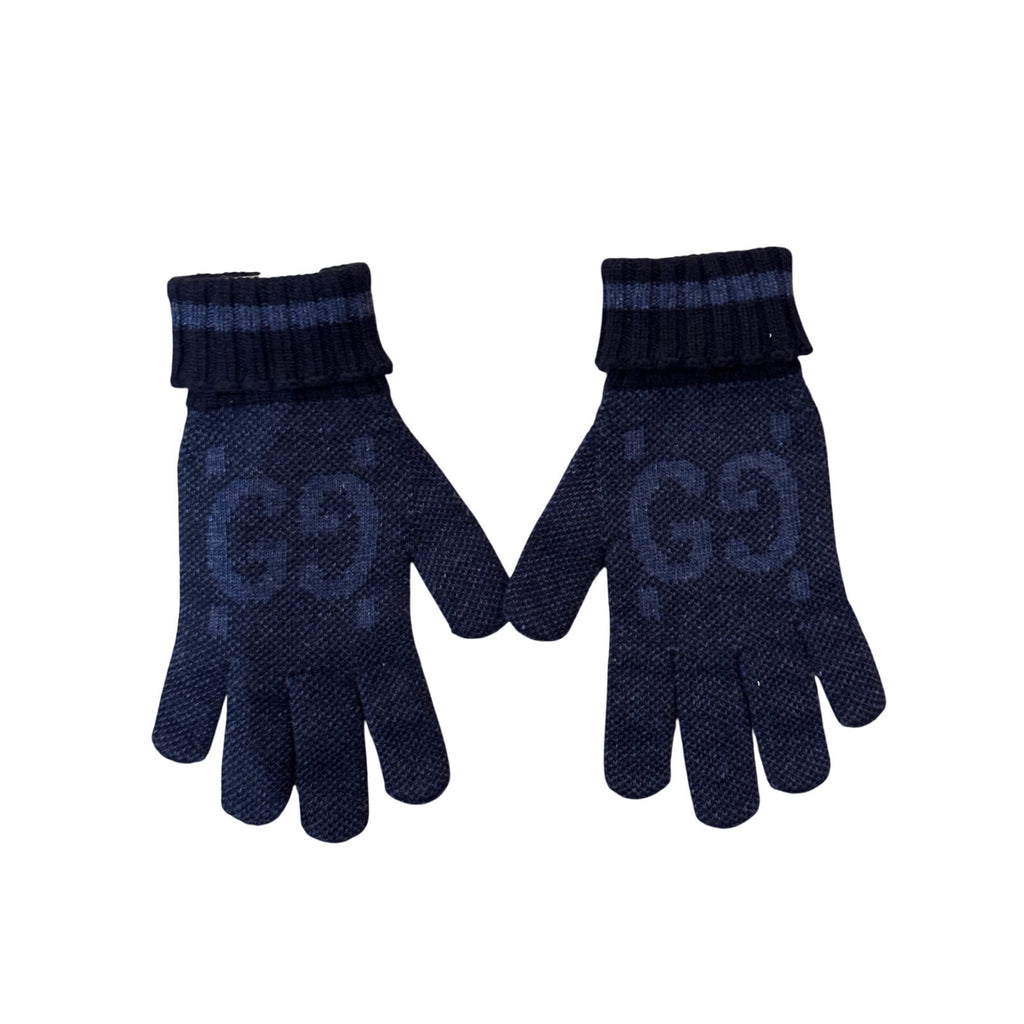GUCCI Blue Logo-Jacquard Cashmere Gloves NWT size medium
