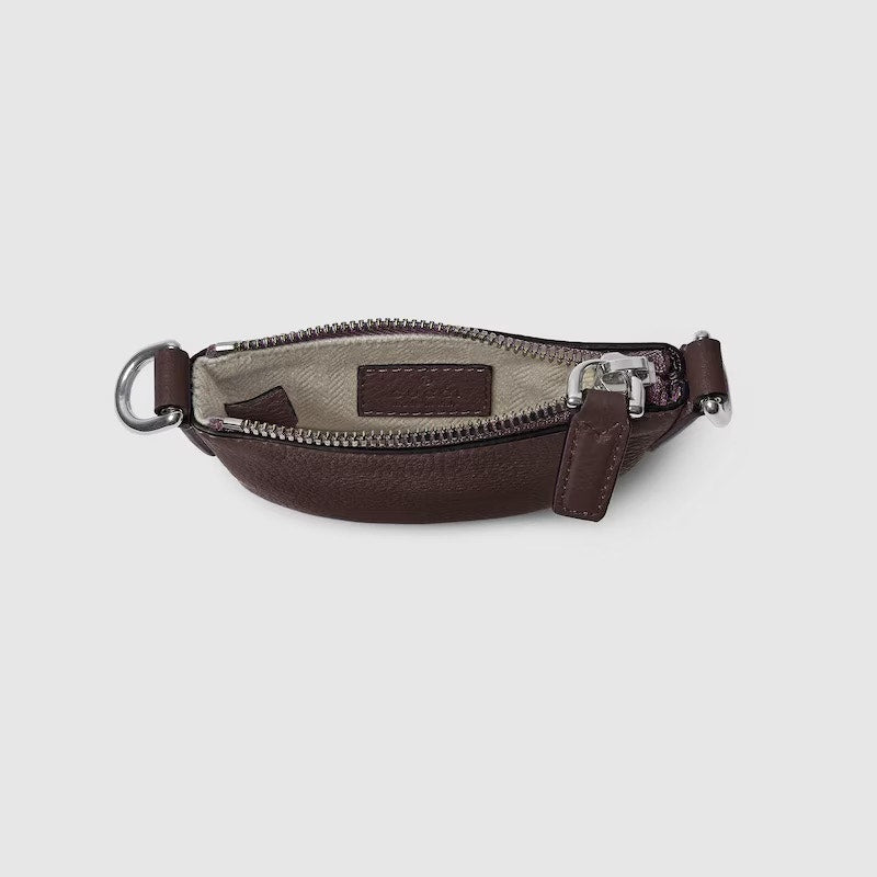 Gucci Nano B Bag Dark Brown Grainy Leather Crossbody with Web Strap NWT