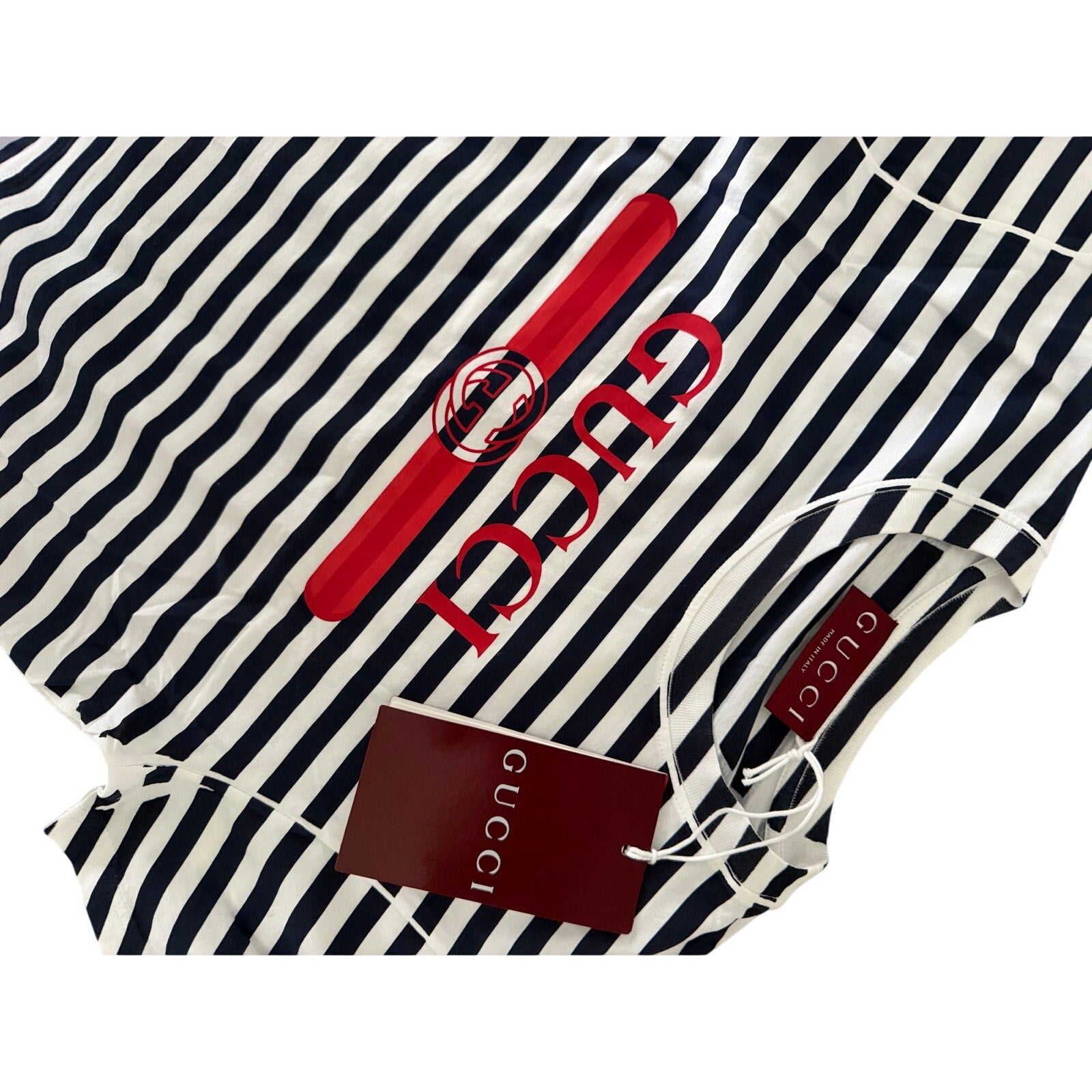Gucci Logo Printed Striped T-Shirt Size Small NWT