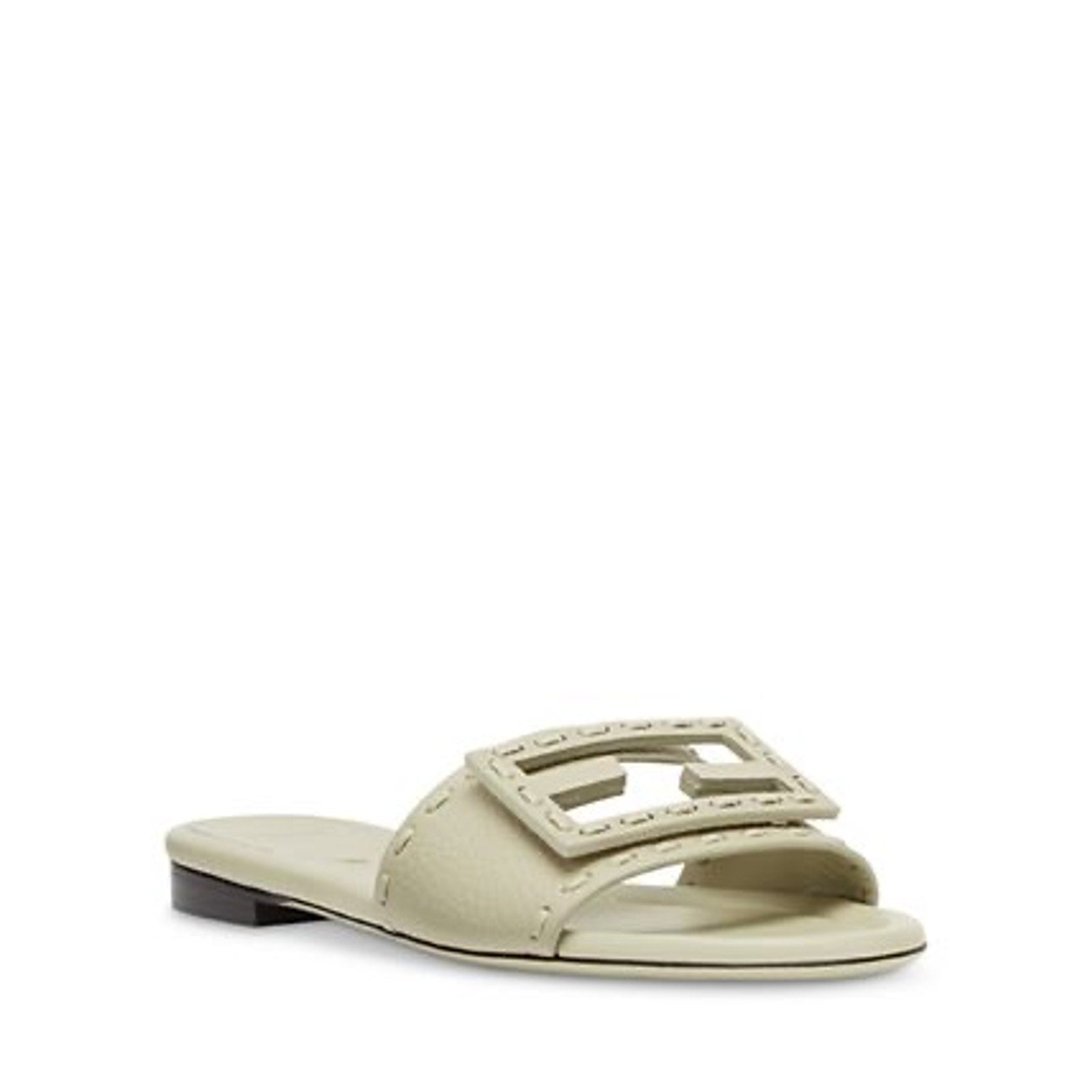 Fendi Women's FF Baguette Leather Selleria Slides BNIB Color is Sage 35.5