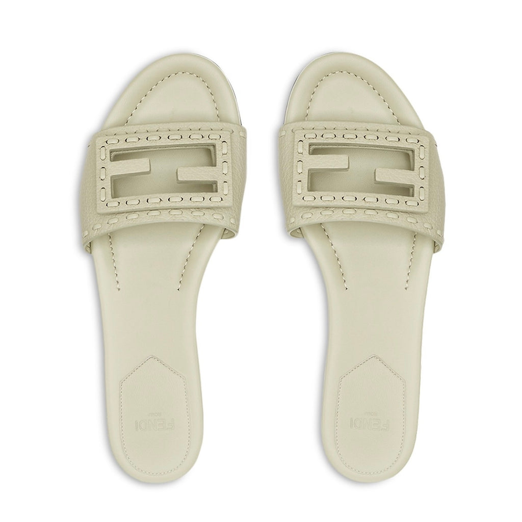 Fendi Women's FF Baguette Leather Selleria Slides BNIB Color is Sage 35.5