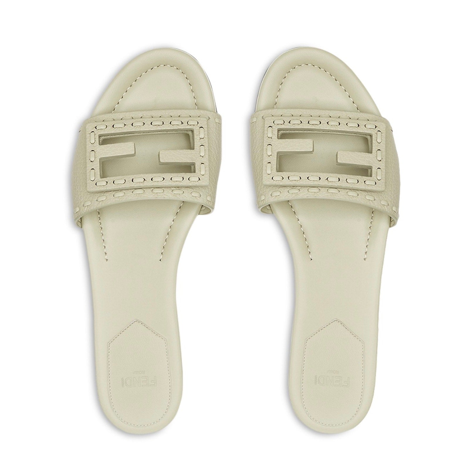 Fendi Women's FF Baguette Leather Selleria Slides BNIB Color is Sage 35.5