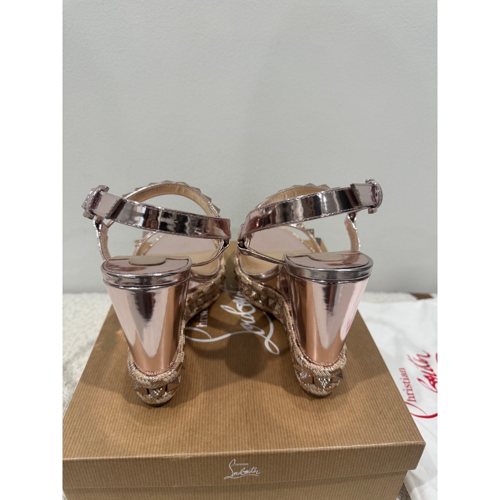 CHRISTIAN LOUBOUTIN
100mm Pyraclou Metallic Leather Wedges BNIB 41