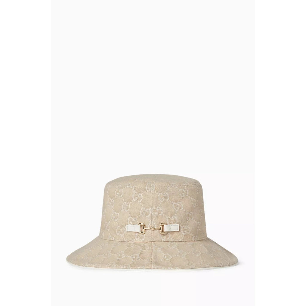Gucci Denim Logo Horsebit GHW Bucket Hat in GG Canvas NWT Size Med 57 cm
