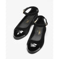 Chanel Ballet Flats Ankle Strap Interlocking CC Logo Suede Patent Trim Size 37