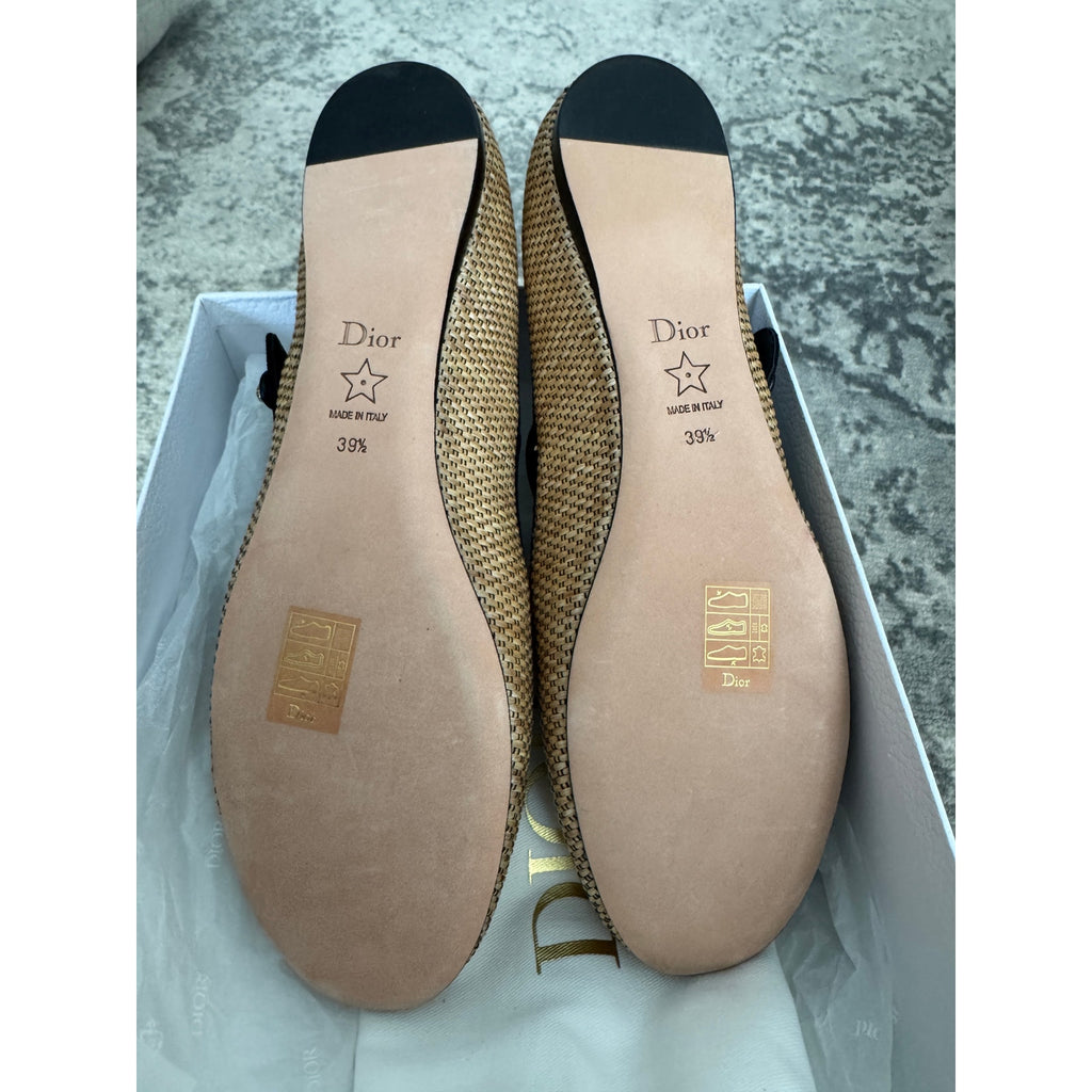 Christian Dior “Lovely-D” Raffia Mary Jane Ballet Flats 39.5 BNIB