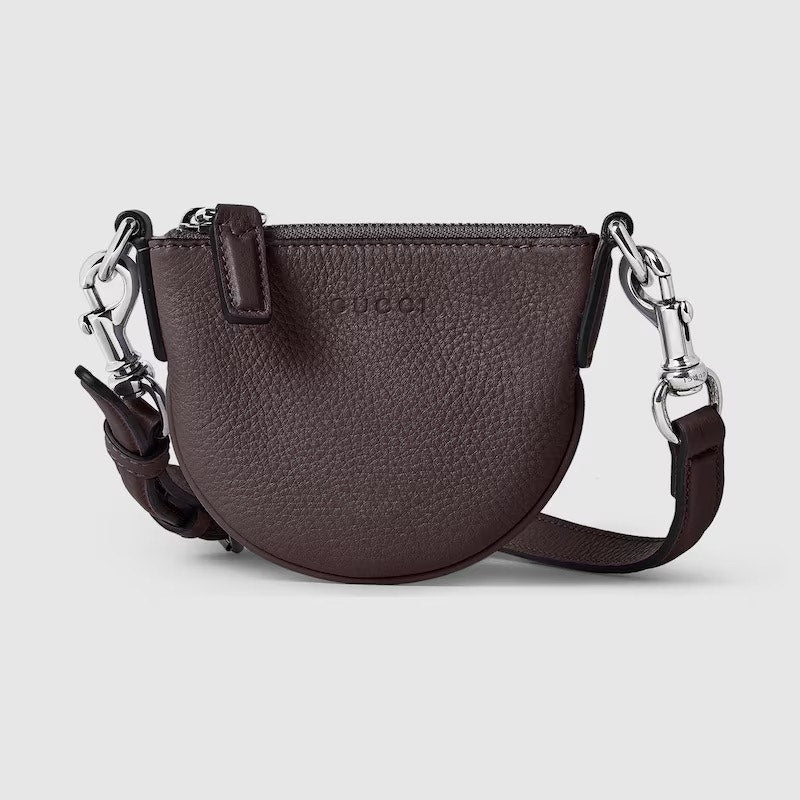 Gucci Nano B Bag Dark Brown Grainy Leather Crossbody with Web Strap NWT