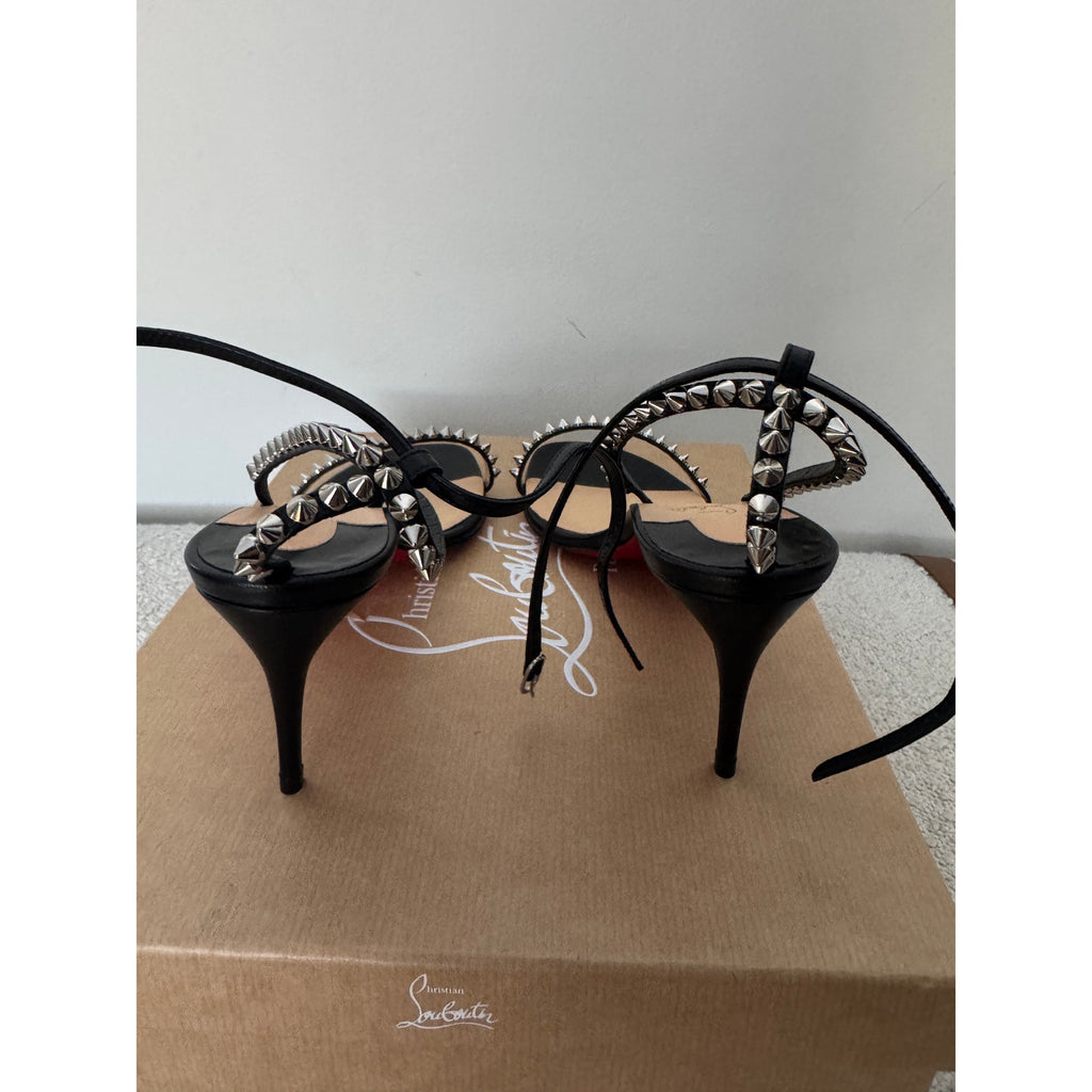 Christian Louboutin So Me 70mm Spike Heels Black Red Sole Sandals Size 39.5 BNIB