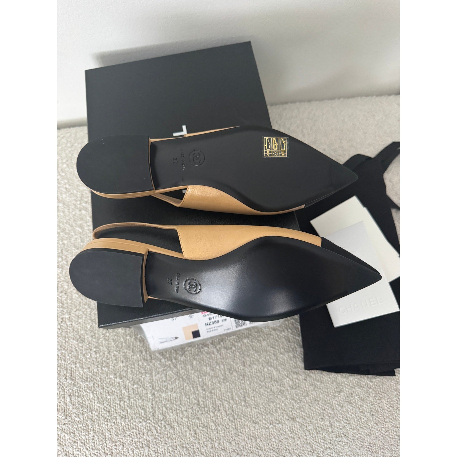 Chanel Interlocking CC Logo Slingback Flats – Size 37 EU | New in Box with Dustbags