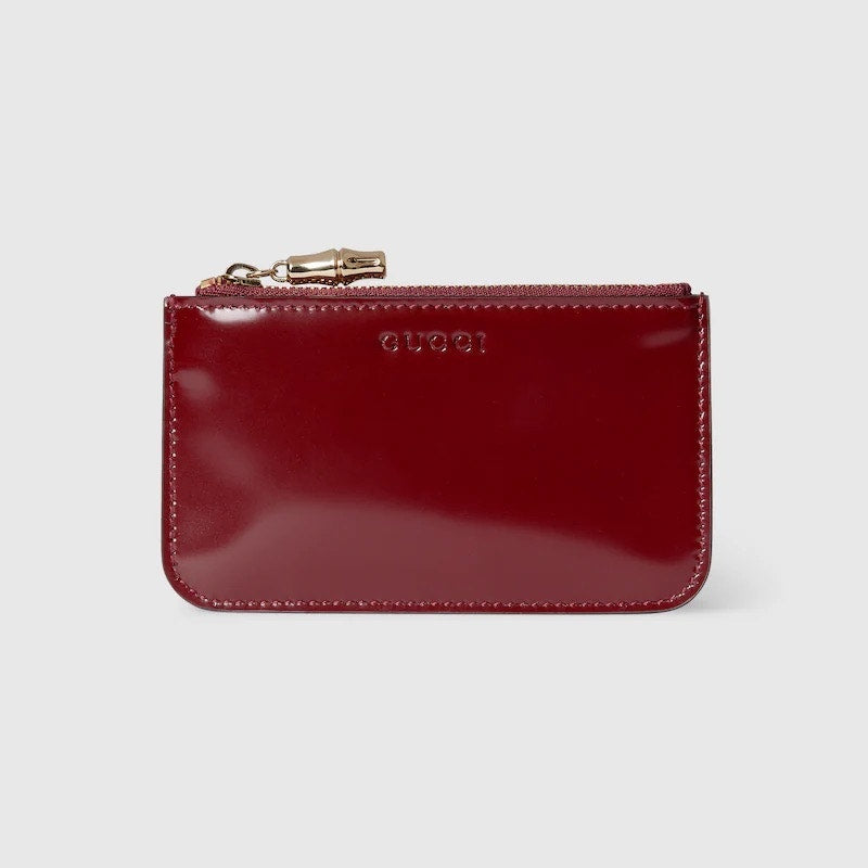 Gucci Rosso Ancora Red Leather Key Pouch Bamboo Zip Card Case NWT Burgundy