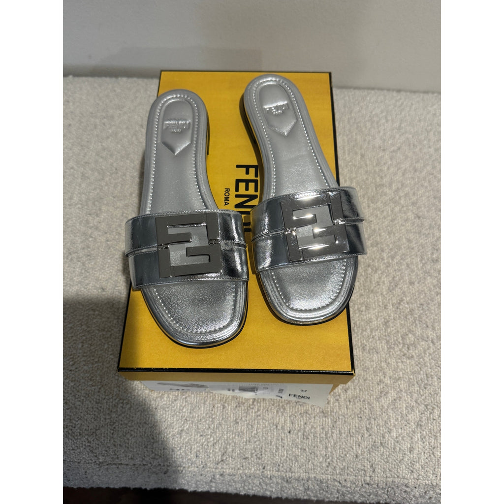 Fendi FFold Metallic Leather Sandals size 37 BNIB