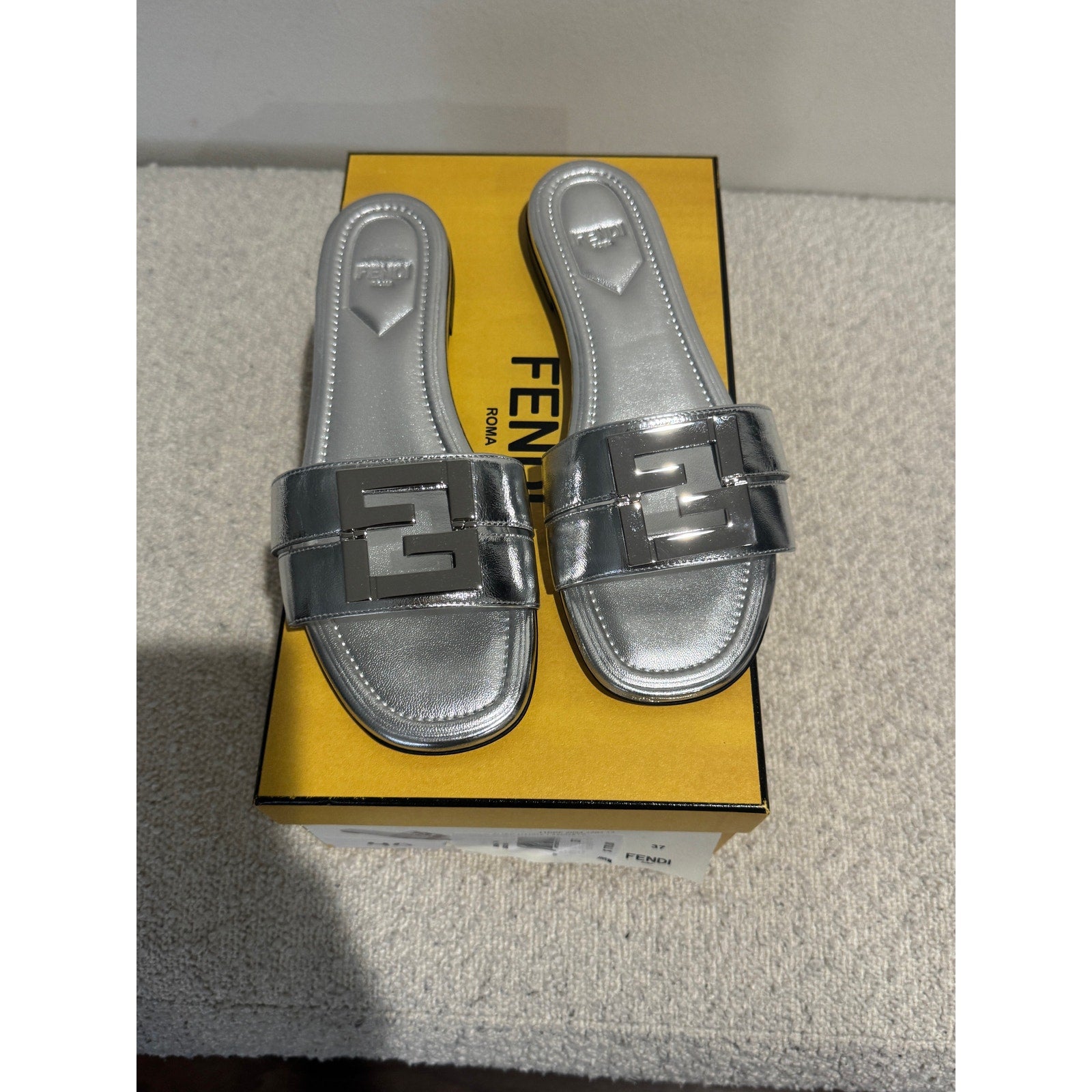 Fendi FFold Metallic Leather Sandals size 37 BNIB