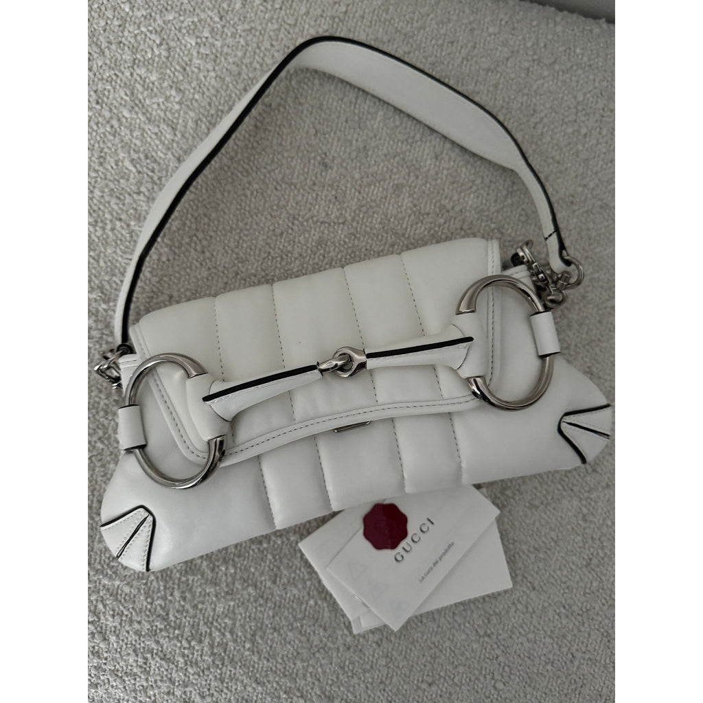 Gucci Small Leather white Horsebit Chain Satchel NWT