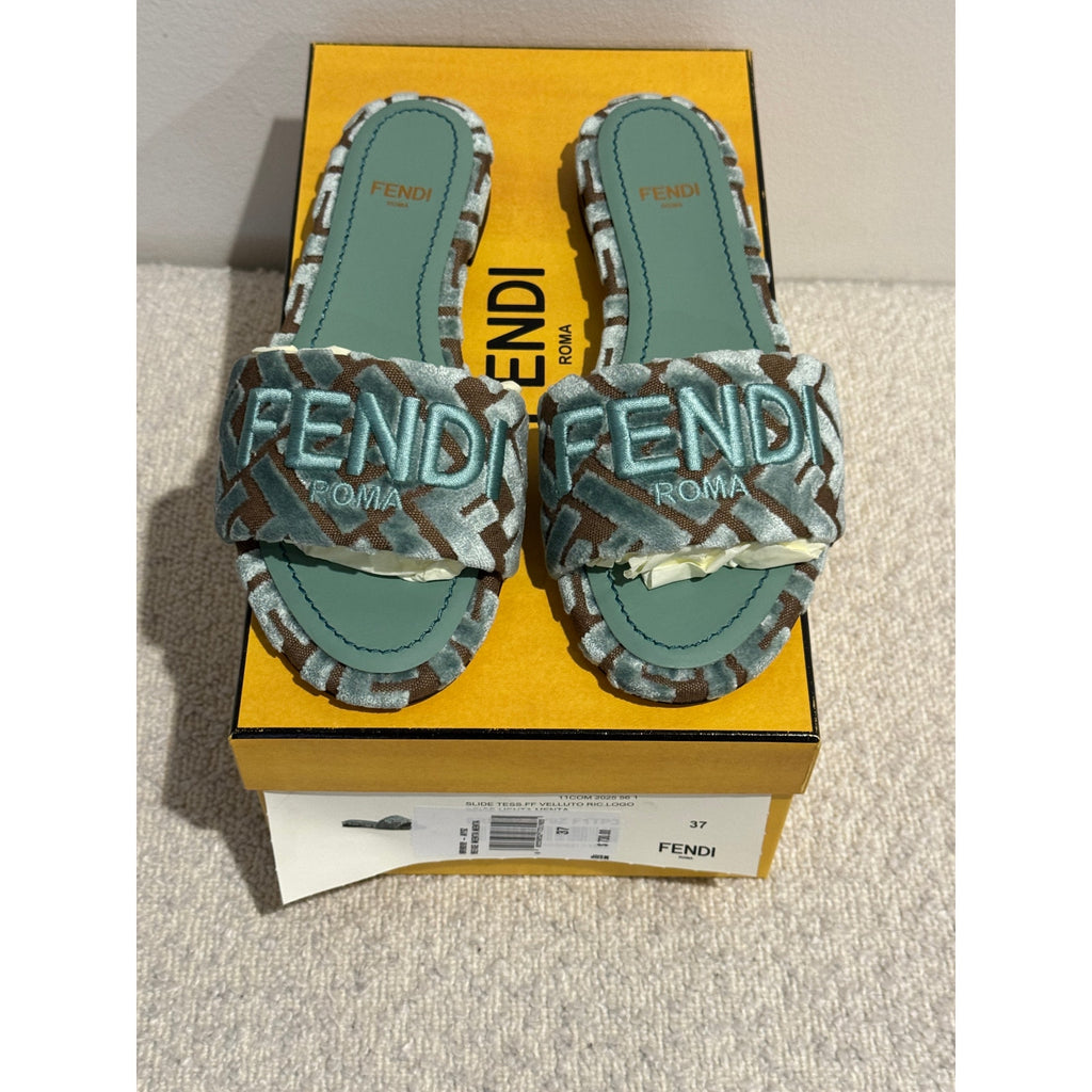 Fendi Sunshine Logo Embroidered Slide Sandal BNIB Size 37