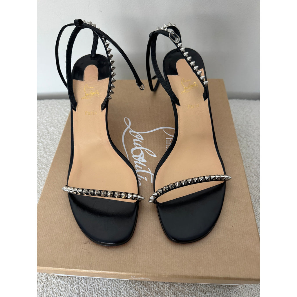 Christian Louboutin So Me 70mm Spike Heels Black Red Sole Sandals Size 39.5 BNIB
