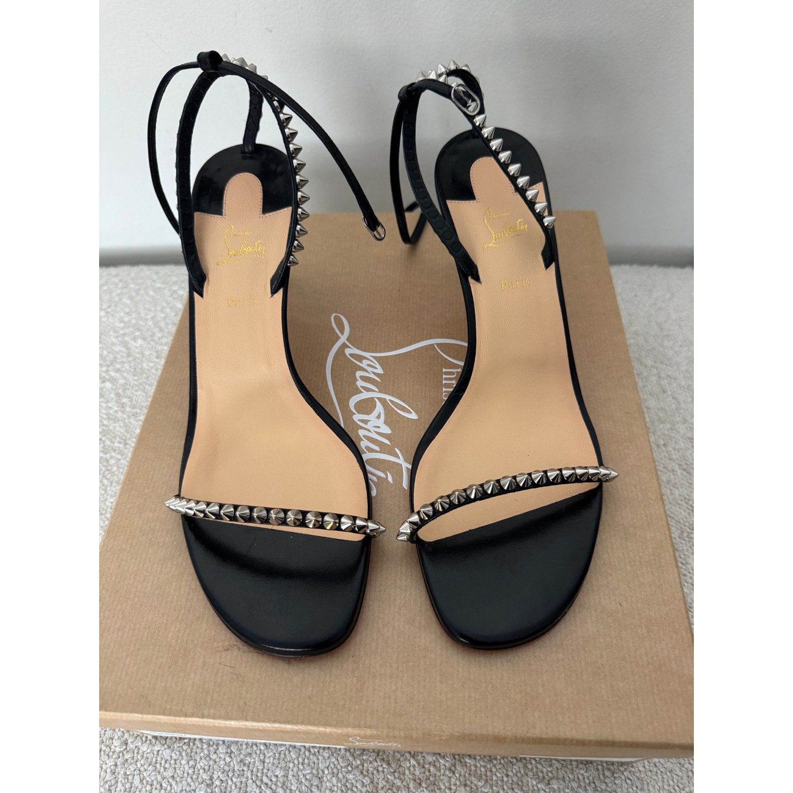 Christian Louboutin So Me 70mm Spike Heels Black Red Sole Sandals Size 39.5 BNIB