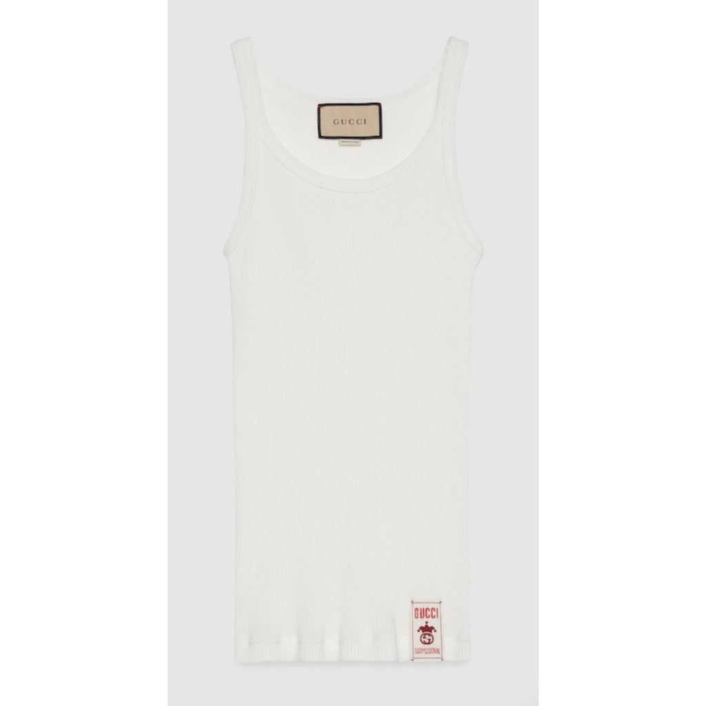 GUCCI Logo-Patch Ribbed Cotton Tank Top Size Small