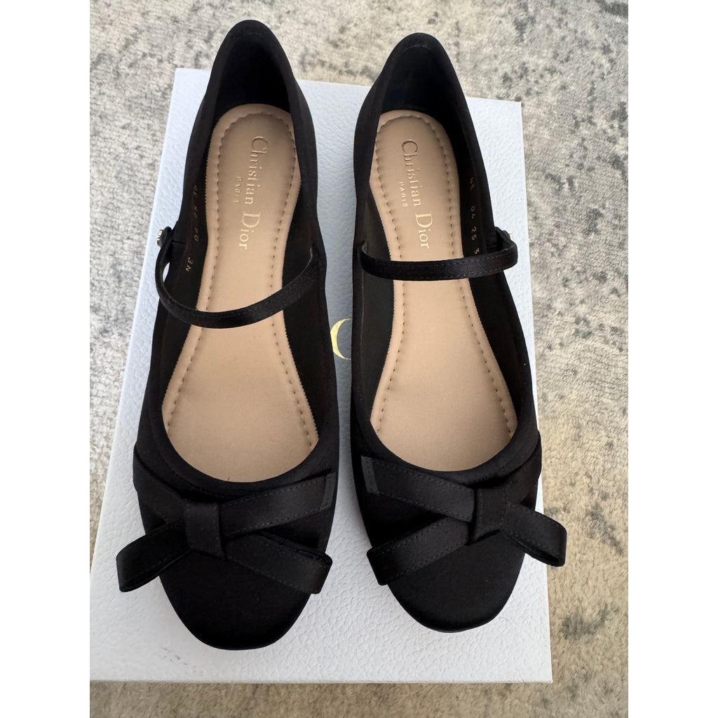 Christian Dior Satin Bow Ballet Flats with Mary Jane Strap BNIB 38.5