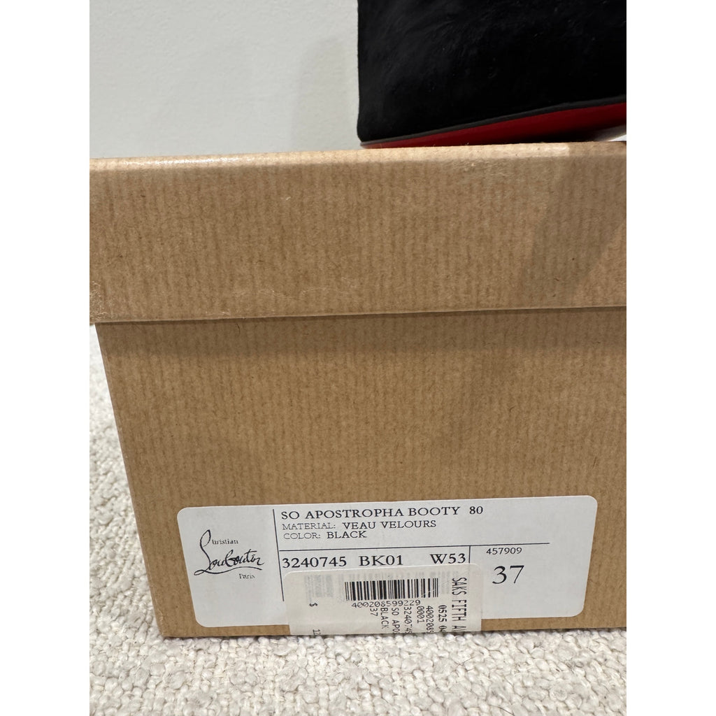 CHRISTIAN LOUBOUTIN So Apostropha Booty 80 Suede Black Ankle Boots 37 BNIB